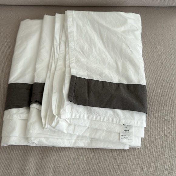 CASPER THE SHEETS 💯 SUPIMA COTTON QUEEN FLAT SHEET ONLY WHITE/GRAY WASHED ONLY - Picture 7 of 7